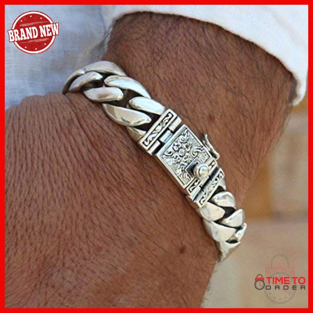 Solid 925 Sterling Silver Link Bracelet For Men, … - image 2